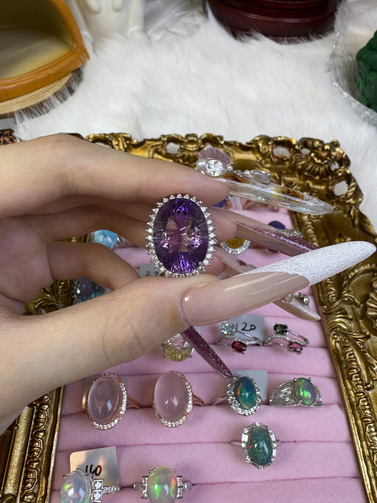 Ametrine ring, with a pure silver base, the size of the ametrine is 18mm × 13mm
