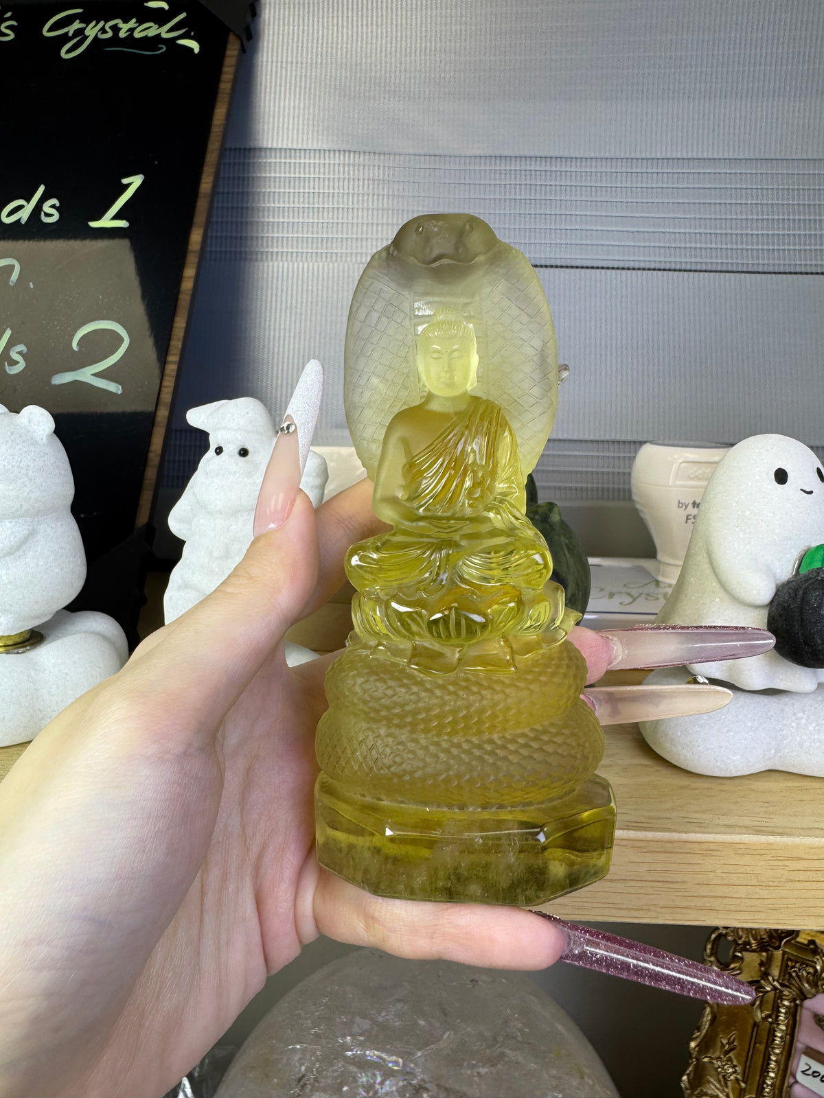 Hand-carved Bodhi statue made of citrine, with dimensions of 126mm × 60mm